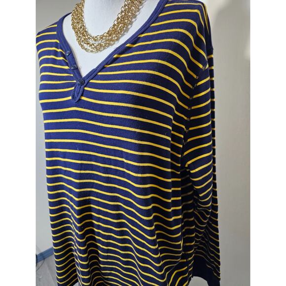 Lauren Ralph Lauren Jeans Co. Womens Henley Tee Shirt Blue Yellow Striped 3X - Picture 2 of 5